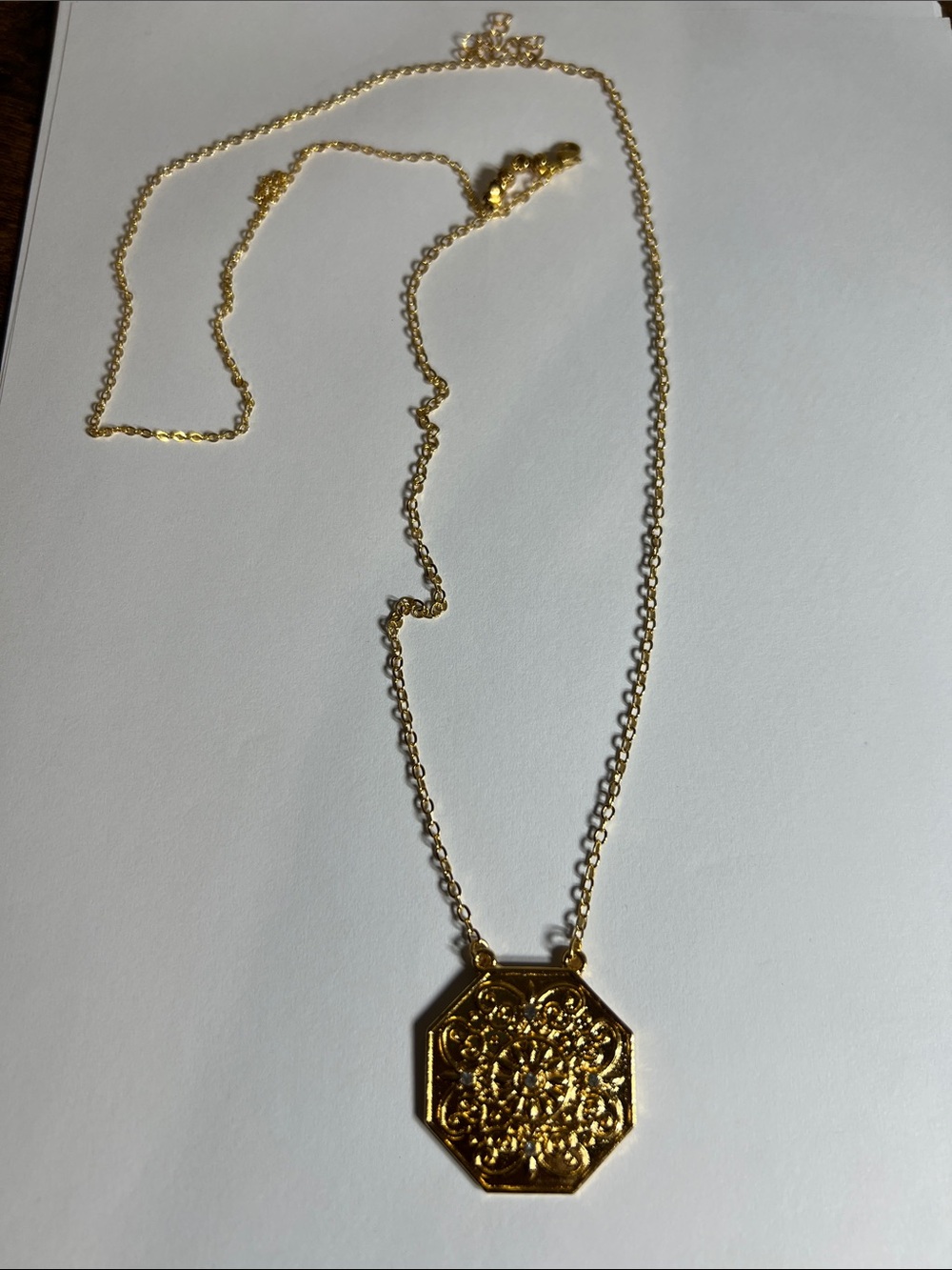 Gold Octagon Floral Pendant Necklace - Women Jewelry